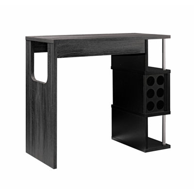Grey & Black Home Bar Table With Three Shelves And A Wine Glass Compartment For Storage Two Happy Drinking Space,