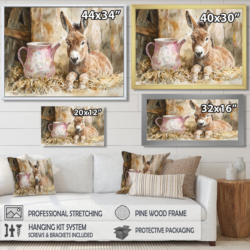 Dessin d'âne à la ferme I - Art mural, H 34 po x l 44 po, Toile tendue, Ne s’applique pas
