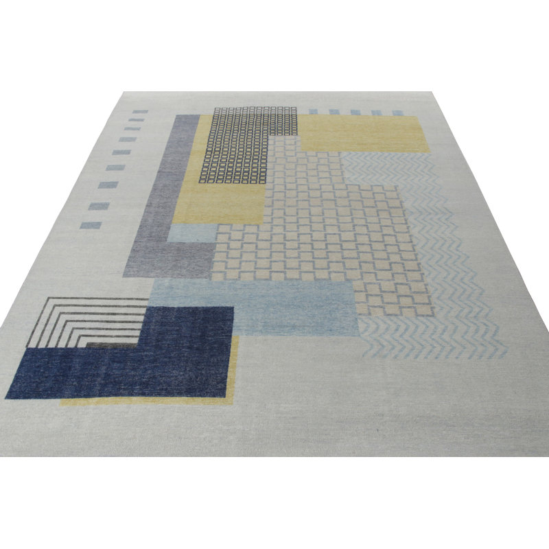 Distressed Homage Hand Knotted Wool Geometric Area Rug, Runner 3' x 8'
