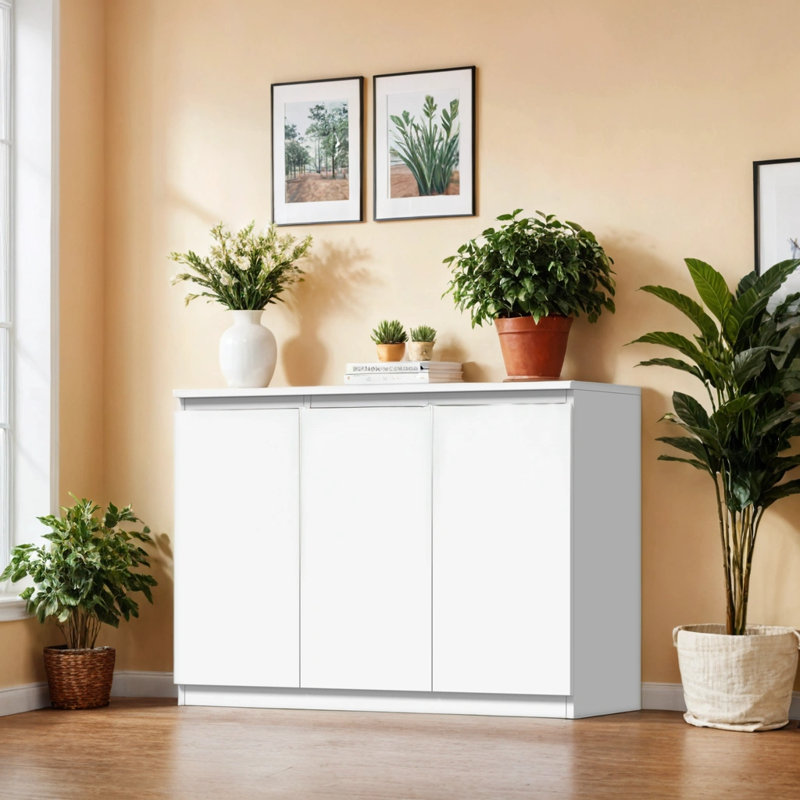 Buffet Storage Cabinet With 3 Door, 43" W Coffee Bar Cabinet, Kitchen Buffet Sideboard For Living Room, Kitchen, White