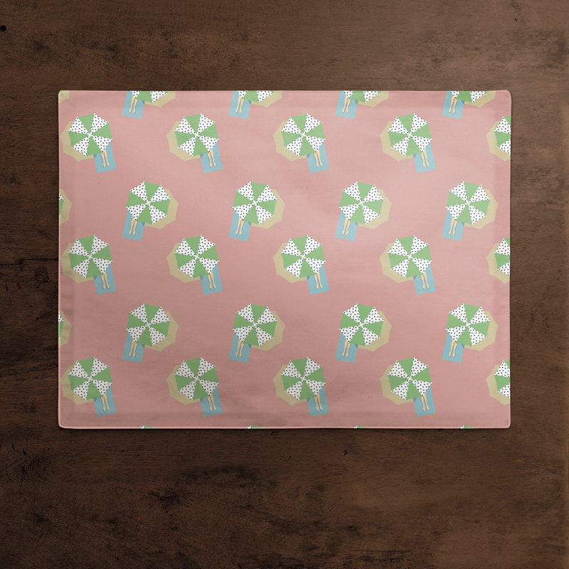 Cotton Geometric Rectangle Placemat, Pink/Green