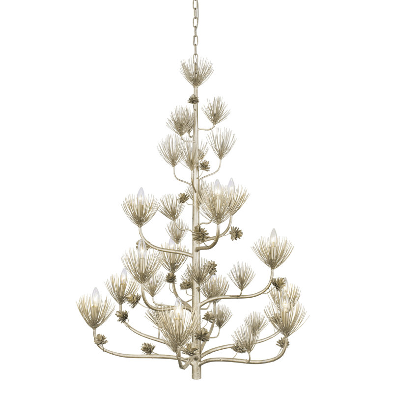 Majestic Pine 12-Light Tiered Chandelier in Zen Gold