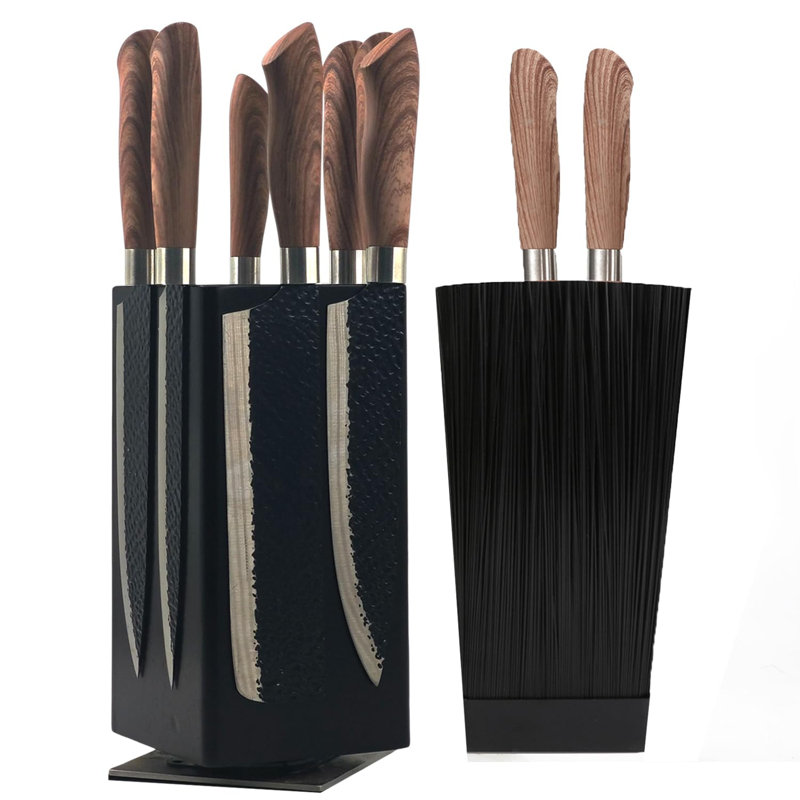 QUALITY FLOORING INC. Magnetic Knife Wooden Block Black 360 Rotatable Knife Holder Rack Magnetic Stands With Strong Enhanced Magnets Kinves Strip