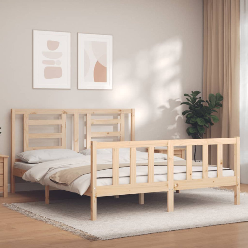 Bothwick Solid Wood Bed, Brown, European Kingsize (160 x 200 cm)