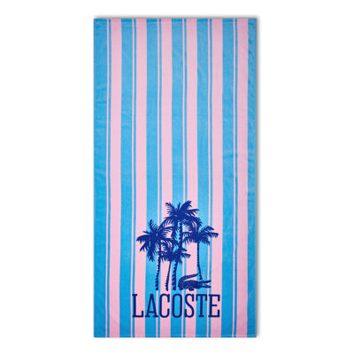 Lacoste Oversized Cotton Velour Beach Towel 36x72 – Quick-Dry Absorbent Reversible Terry Loop Back, Soft Luxury Pool & Beach Towel, Palm Trees/Dusty Pink