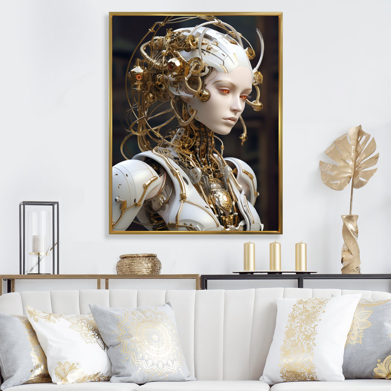 «Femelle robotique adversaire II», reproduction sur toile, Cadre flottant doré, H 40 po x l 30 po x P 1,5 po
