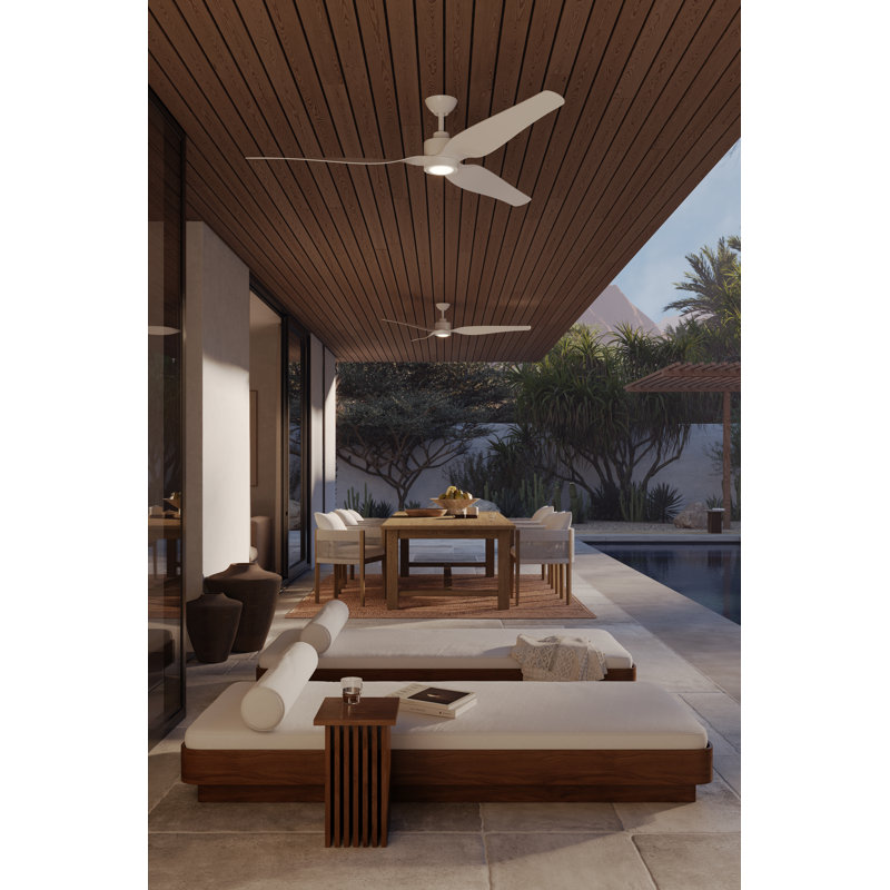 Ventilateur de plafond d'intérieur / d'extérieur à DEL de 5 po de style côte à côte 72 po Norwynd, Blanc, Blanc mat