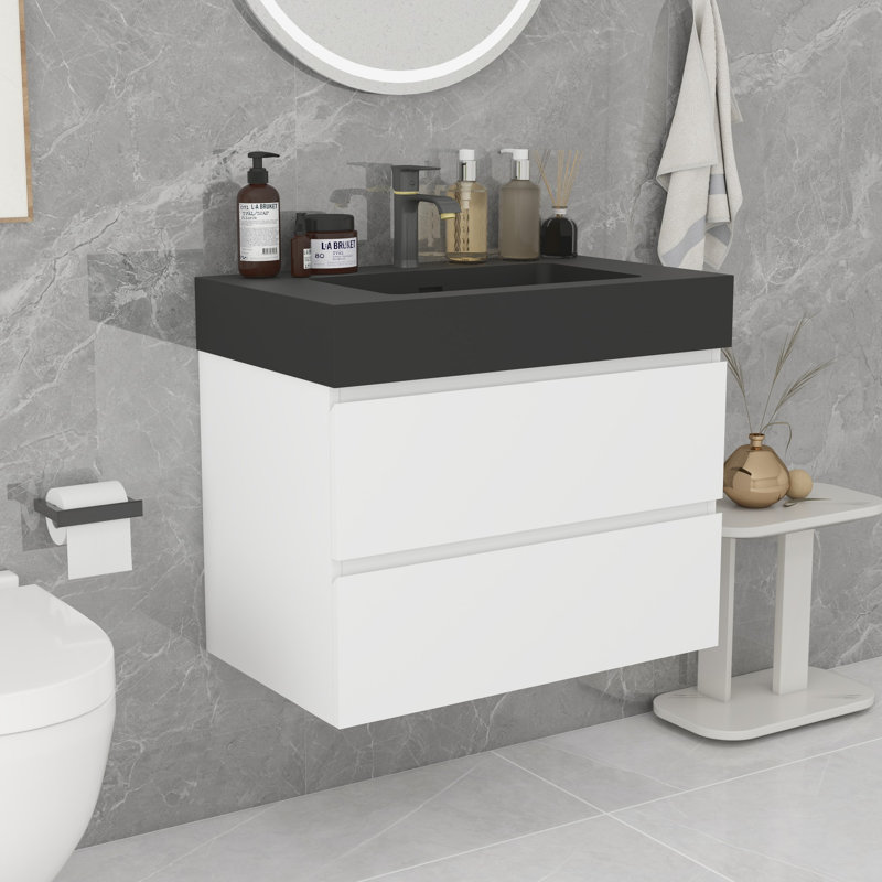 Grand meuble-lavabo mural avec rangement Modern, Noir, noir, noir, noir, Blanc