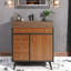 Meuble-lavabo moderne avec lavabo, bois massif, plateau en faux marbre, finition brune