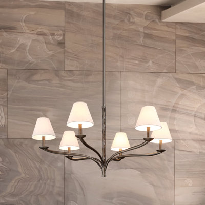 Petrillo 42-inch 6-light Forged Bronze Chandelier with Natural Linen Shades