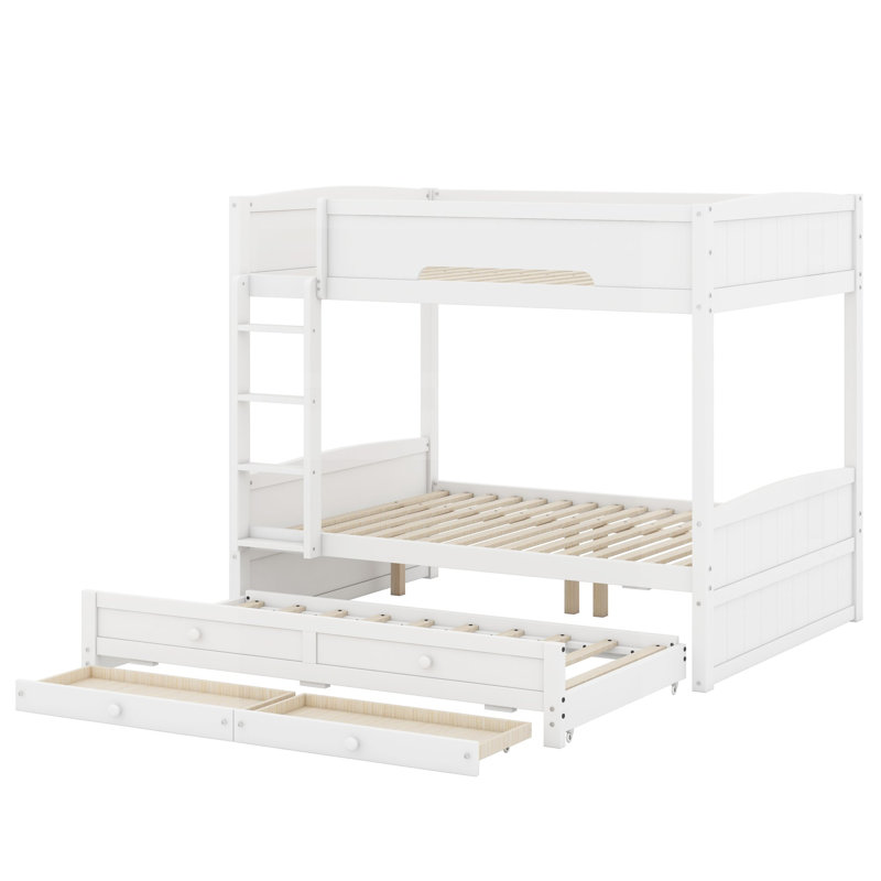 Un lit superposé avec lit gigogne et tiroirs s'harmonise avec un décor de chambre moderne et traditionnel., White