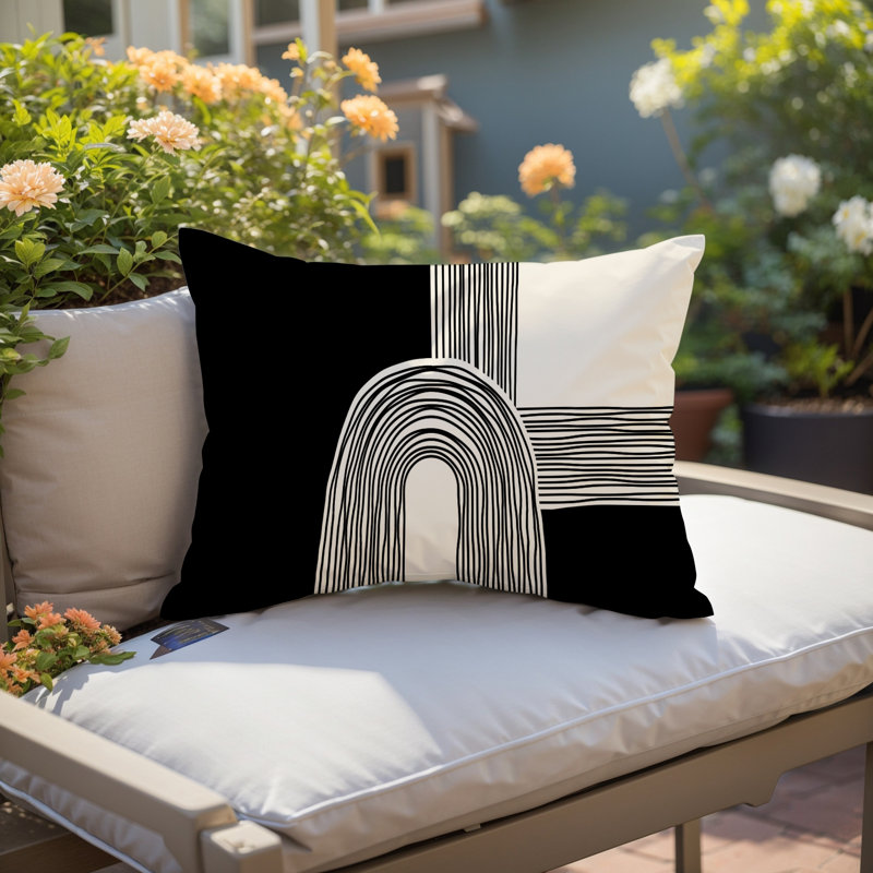 Housse et insert de coussin rectangulaire intérieur / extérieur Cassie, Noir, H 14 po x l 20 po