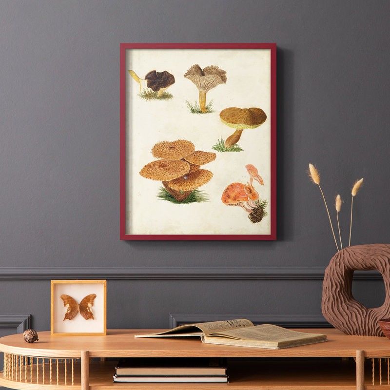 Reproduction encadrée de champignon V - Bois massif, Rouge, H 10 po x l 8 po