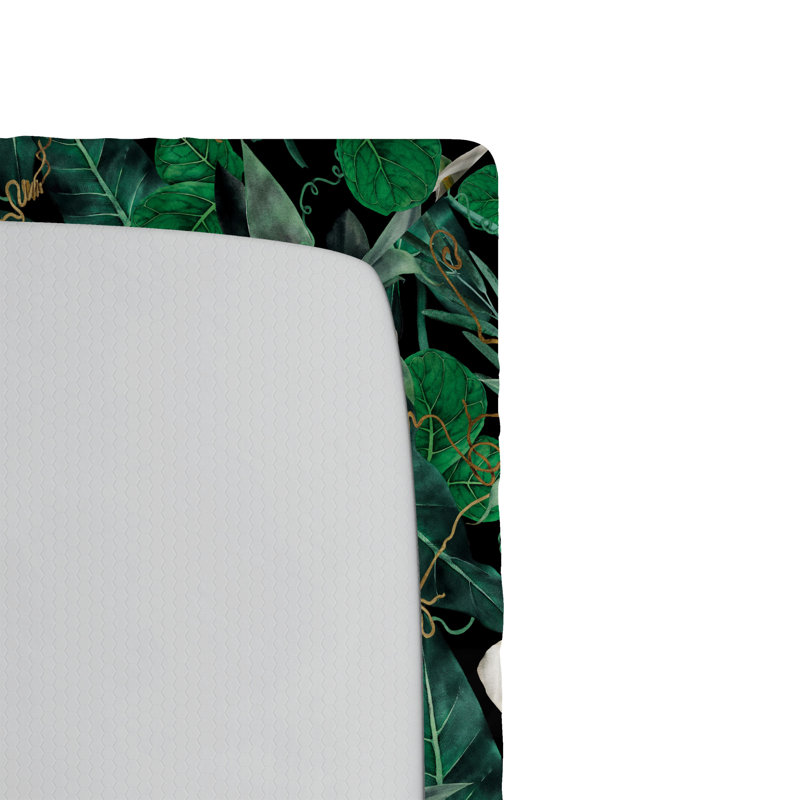 Drap-housse Ambesonne, Drap-housse de taille simple, Vert fougère, vert jade / floral