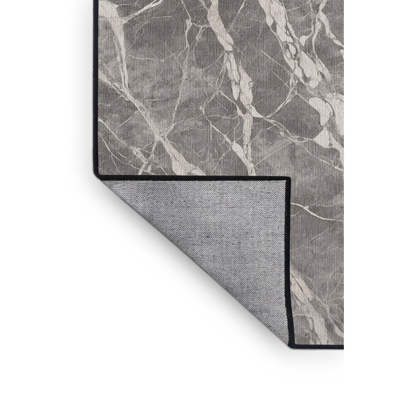 Machine Washable Black Area Rug, Rectangle 6' x 9'