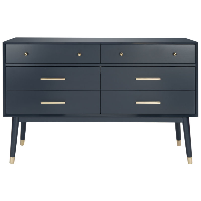 Commode 6 tiroirs Zack, Marine / laiton