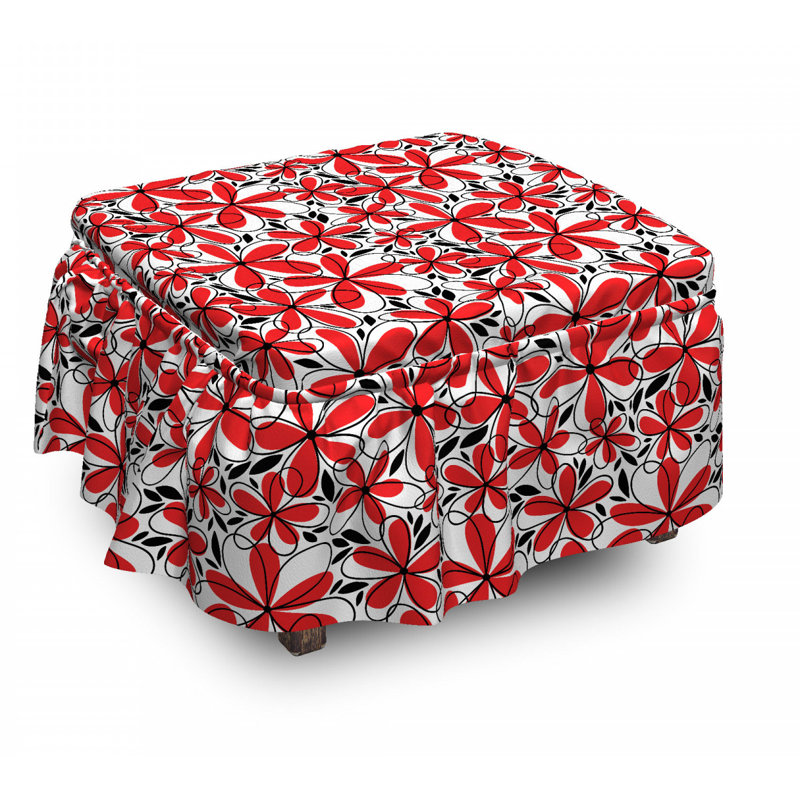 Ensemble de housse pour repose-pieds à coussins carrés de boîte 2 pièces doodle fleur art