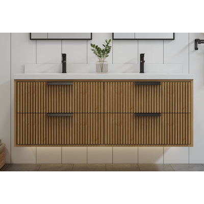 Meuble-lavabo flottant 55 po avec double lavabo blanc Maxbano