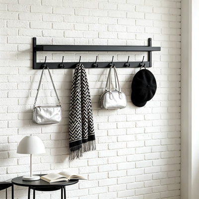 Porte-manteau mural avec tablette, étagère suspendue en bois pour entrée avec deux crochets pour chapeaux, sacs, clés, parapluies, organisateur de rangement rustique pour couloir, salle de bain, chambre, buanderie
