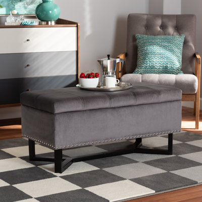 90.2cm Wide Velvet Rectangle Solid Colour Standard Ottoman with Storage