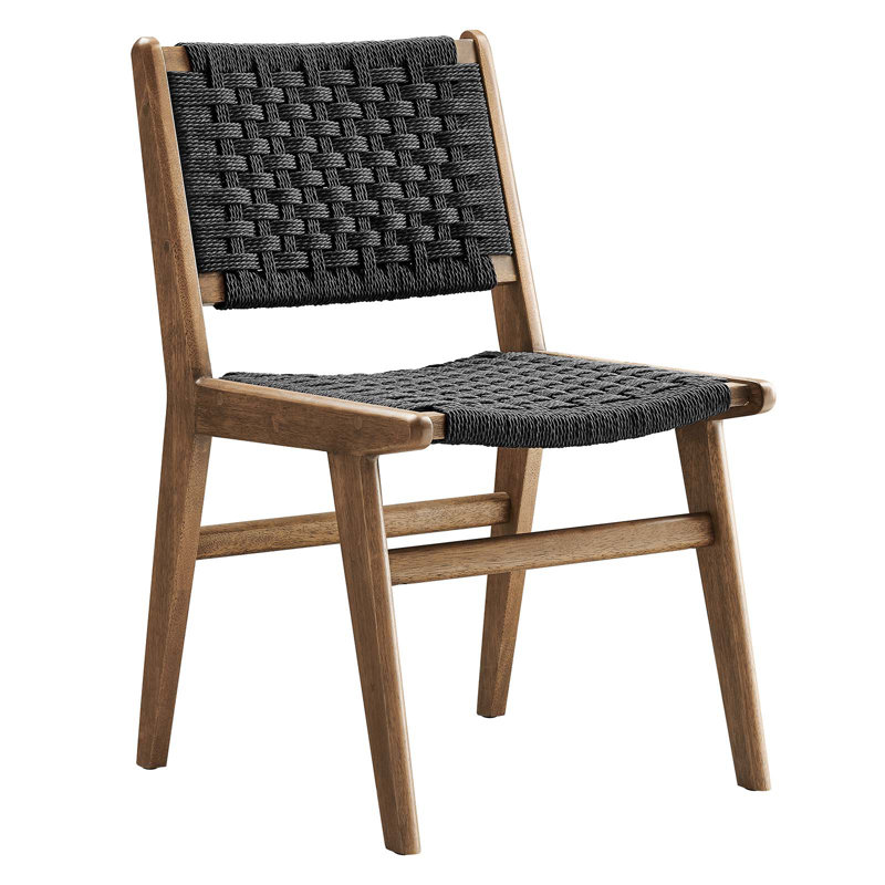 Saoirse Woven Rope Wood Dining Side Chair, Walnut, Black