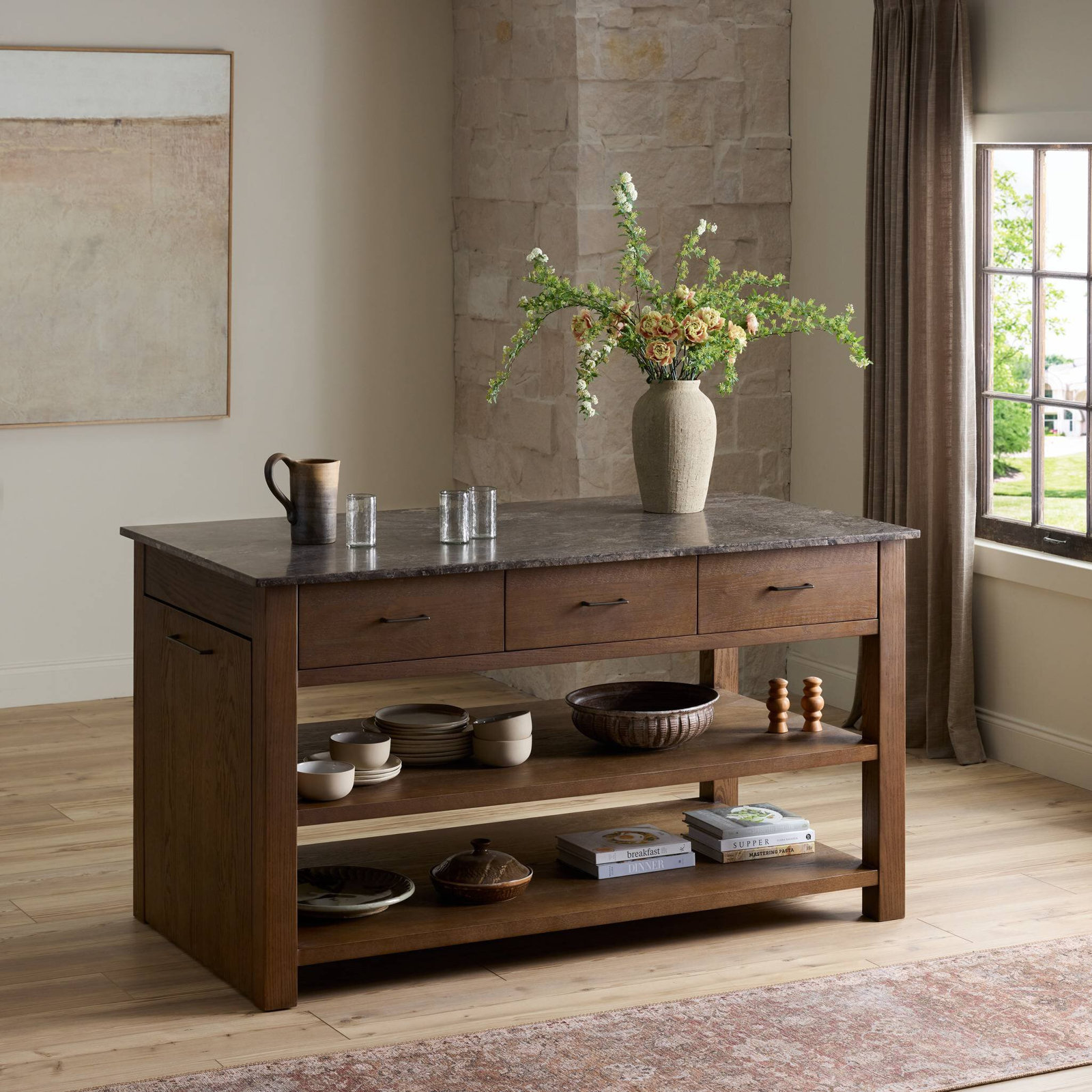 Divina Kitchen Island-Warm Grey Marble