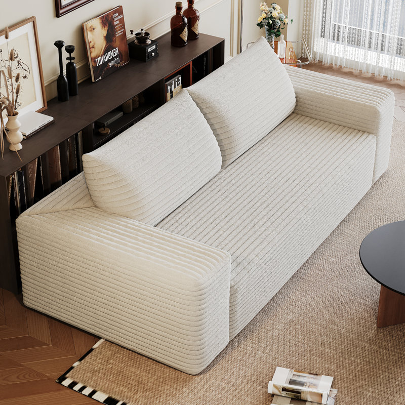 Canapé en velours côtelé avec coussin moelleux, Blanc