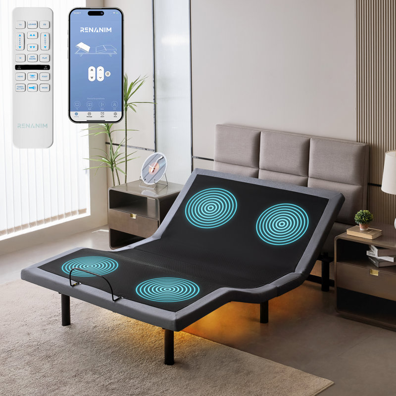 Base de lit inclinable réglable Luçon avec double massage USB Smart Control sous USB, Double