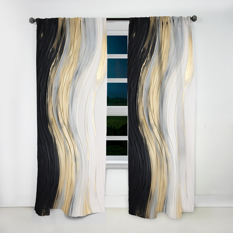 Gold And Black Soft Wave Fusion IV - Shapes Curtain - Blackout Abstract Curtain - 1 Panels, 52" W x 120" L