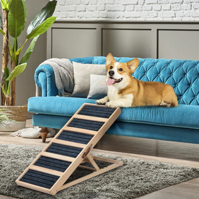 Rampe pour animaux de compagnie Pinewood 39 po pour VUS, hauteur réglable de 16,3 po à 24 po, tapis antidérapant, poignée en cuir facile à transporter en bois avec caractéristique, idéal pour toutes sortes d'animaux, boucle de verrouillage