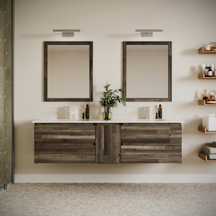 Fresca Formosa 72" Wall Mount Floating Double Sink Bathroom Vanity Set with Top and Sinks - Faucets Not Included