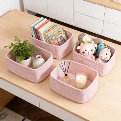 Ensemble de 4 paniers de rangement tissés, paniers de rangement en corde de coton pour tablettes, paniers décoratifs pour salon, chambre de bébé, chambre à coucher, livres, jouets et vêtements