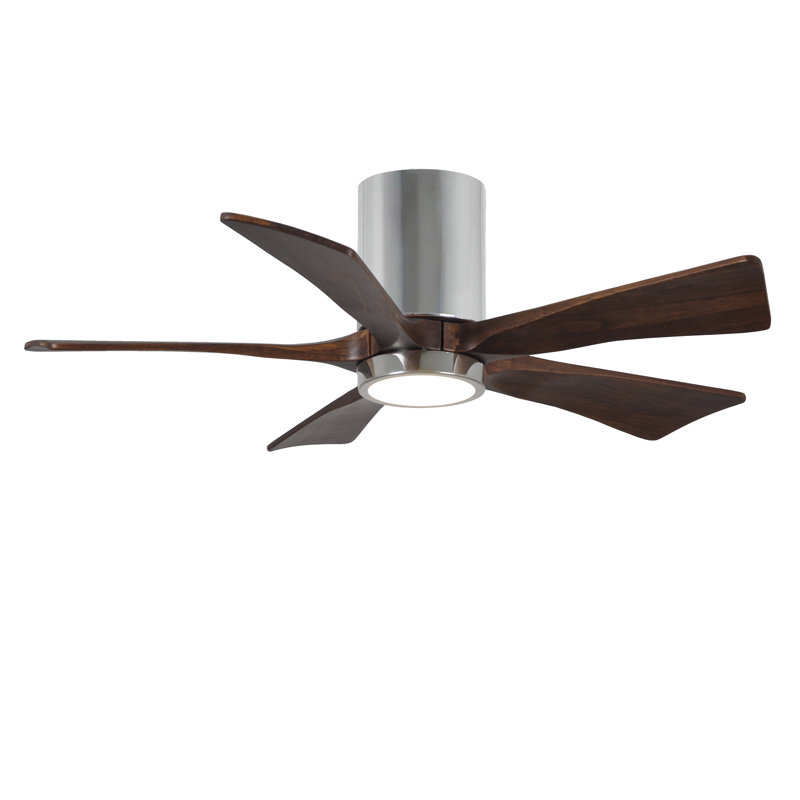 Irene Flushmount Light Kit 5 Blade LED Ceiling Fan, Polished Chrome, Walnut Tone, 42"