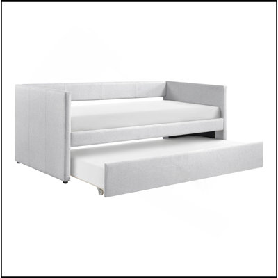 1Pc Daybed With Trundle Fabric Upholstery Wooden Frame Modern Home Furniture