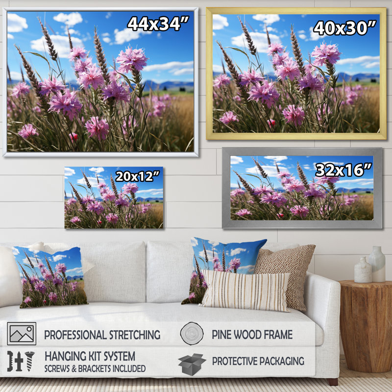 Cornflowers Field IV - reproduction sur toile, H 34 po x l 44 po x P 1,5 po, Cadre flottant blanc