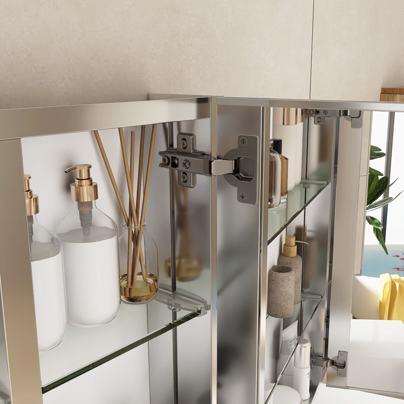 Armoire à pharmacie en aluminium encastrée ou à fixation en surface avec porte en miroir, 36", En biseau