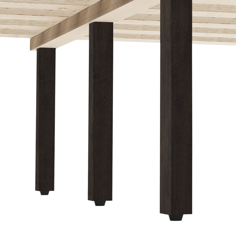 Lit en bois massif de style Mid-Century moderne avec tête de lit à motif de chevrons, Très grand, Noir rétro