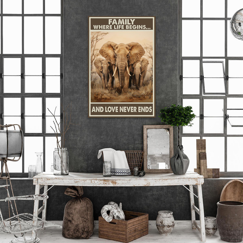 «Elephants And Love Never Ends - 1 pièce Rectangle Elephants And Love Never Ends - 1 pièce Rectangle, impression sur toile tendue