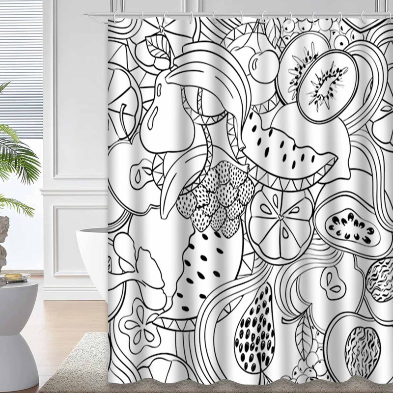 Rideau de douche psychédélique à motif de fruits avec 12 crochets, L 72 po x l 78 po