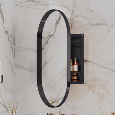 Armoire à pharmacie encastrée ovale 20 po x 34 po, armoire de salle de bain murale en métal avec miroir et tablettes réglables, miroir mural avec rangement