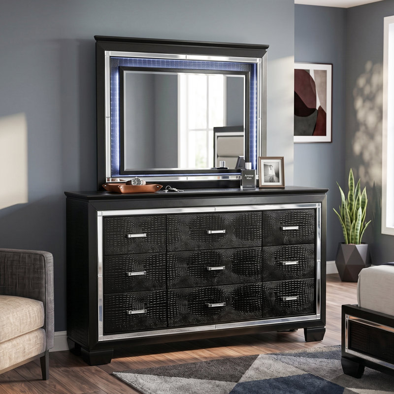 Aghanliss 9-Drawer Dresser with Mirror Set, Black