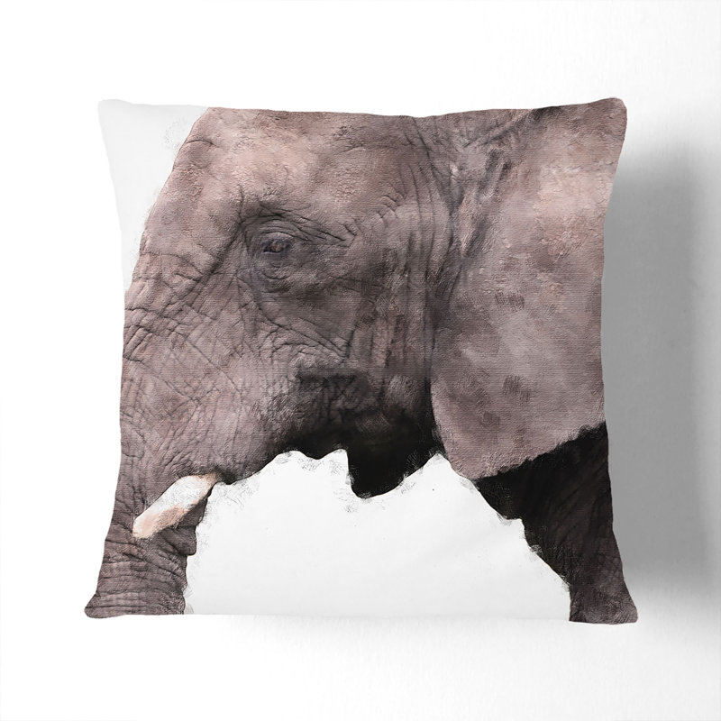 Portrait of an Elephant Cushion with Filling, 55cm H x 55cm W x 20cm D, Stone