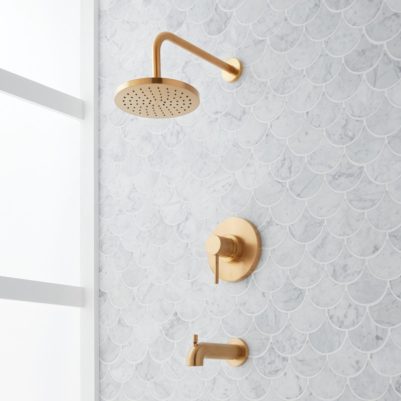 Lexia Pressure Balance Tub And Shower Set, Brushed Gold