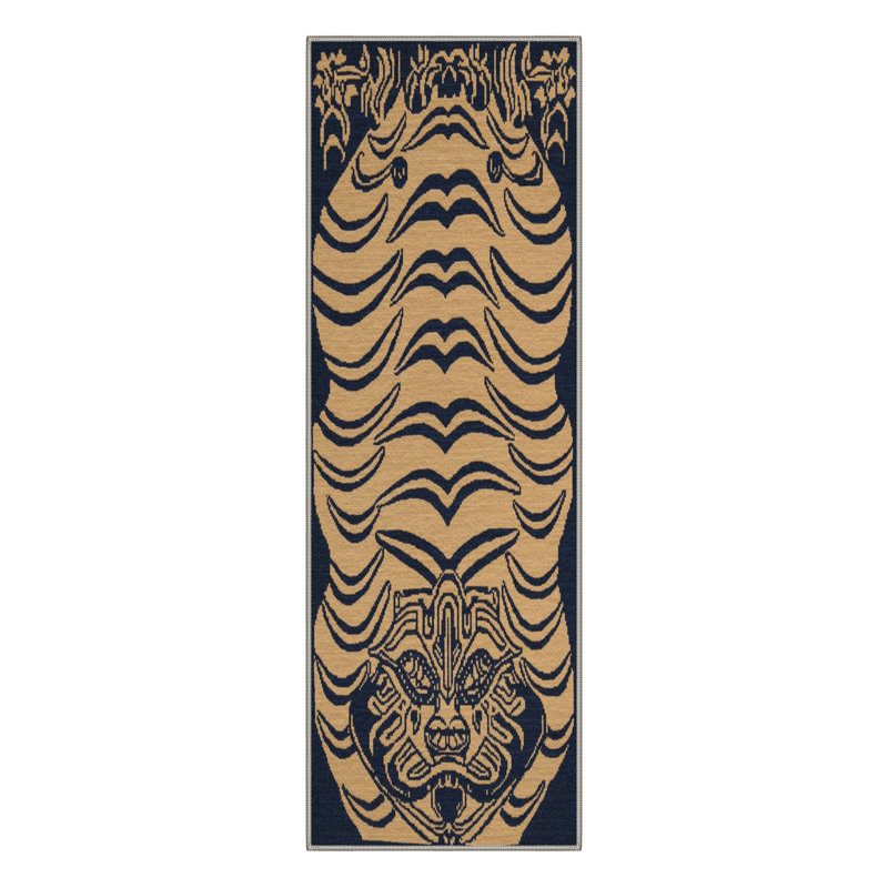 Tapis d'intérieur tigré bleu marine lavable à la machine avec envers antidérapant, Tapis de couloir 2 pi 6 po x 8 pi