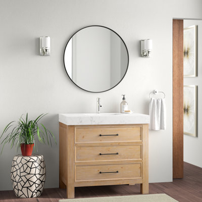 Amyann 36'' Single Bathroom Vanity with Engineered Marble Top with Mirror