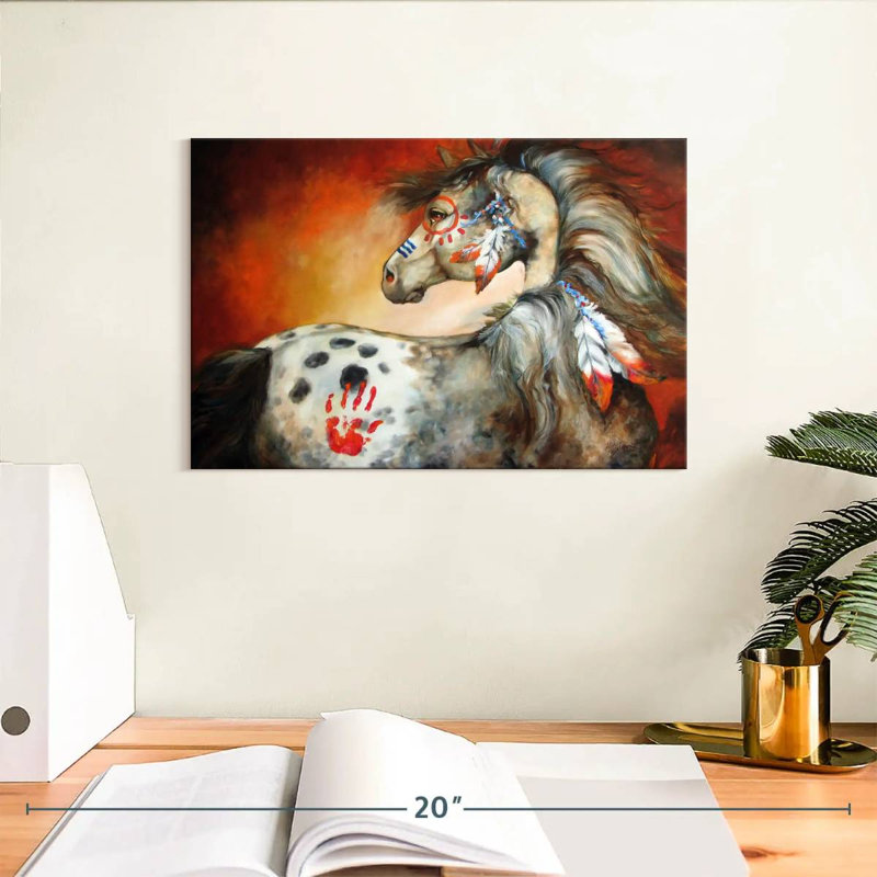 Poney de guerre indien 4 plumes, H 8 po x l 12 po