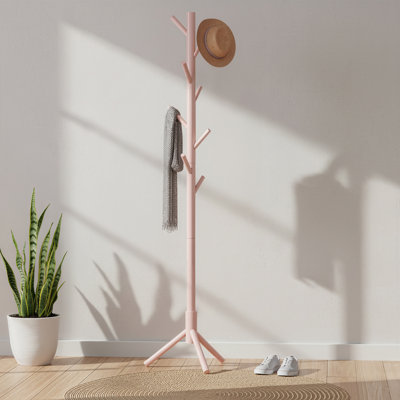 Solid Wood Coat Rack, Free Standing Tree-Shaped Coat Rack With 8 Hooks, 3 Height Options, For Clothes, Hats, Bags, Living Room, Bedroom, Home Office