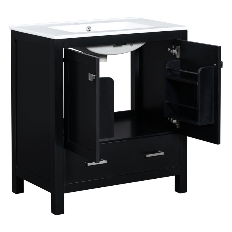 Meuble-lavabo double 60 po, lavabos, rangement intégré, espace de rangement spacieux, tablette de rangement, esthétique moderne
