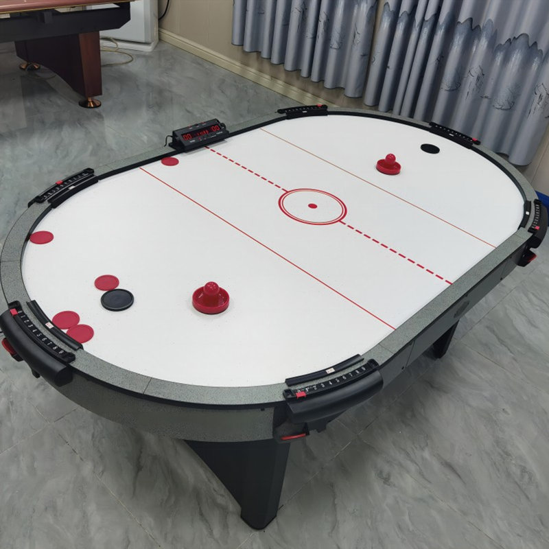 Blanc / gris foncé + tables de hockey ovales en bois manufacturé noir