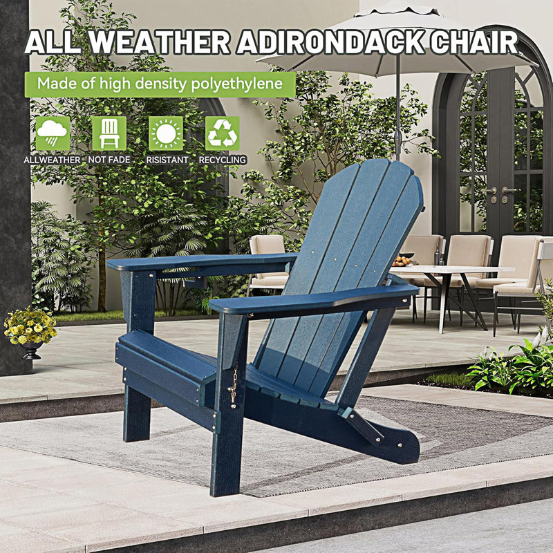 Chaise Adirondack, chaises d'extérieur pliantes avec porte-gobelet, Bleu très foncé